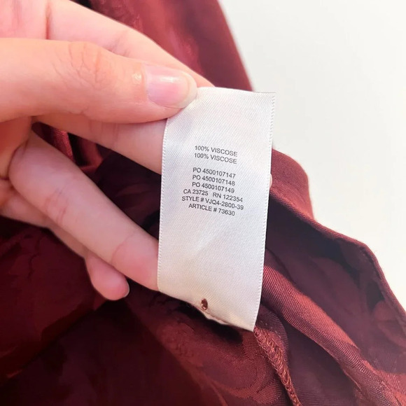 Wilfred Maroon Bronze Satin Floral Tie Neck Bohemian Classic Blouse Small - Picture 11 of 11